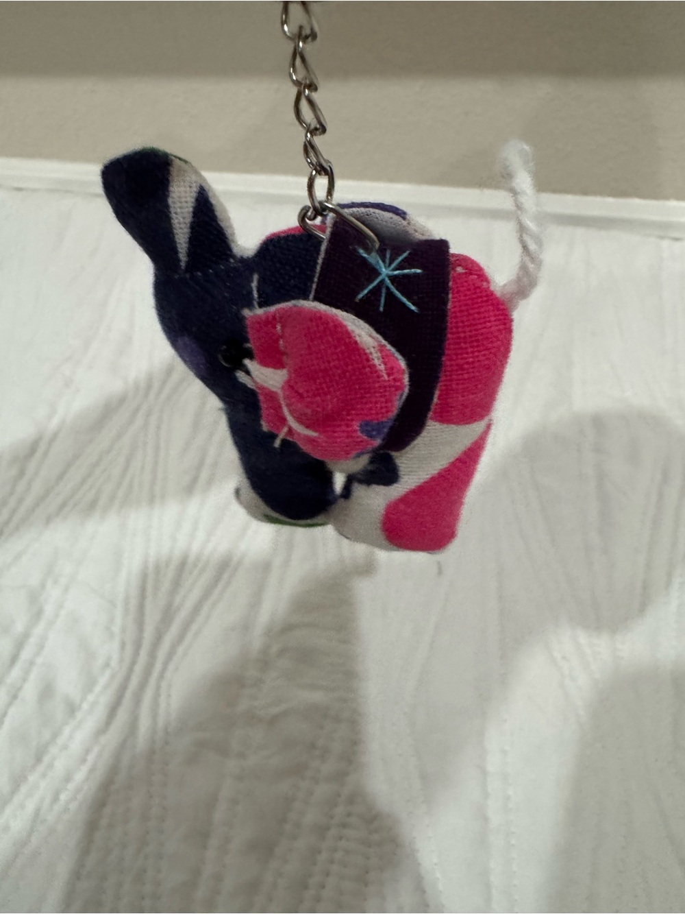 Plush Elephant Keychain - Pink & Navy Cute Kids Accessory